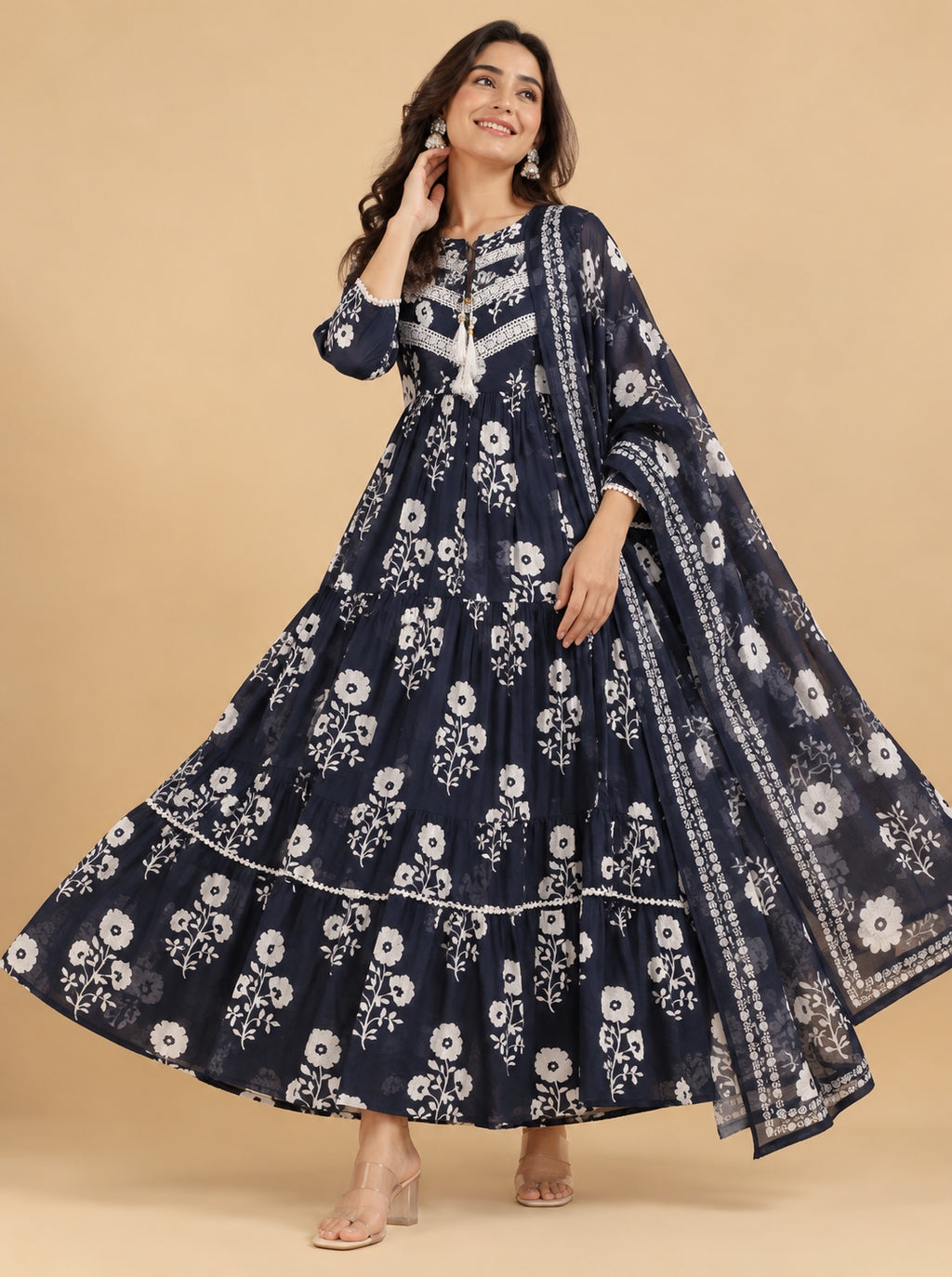 Afsana Floral Tiered Anarkali Set