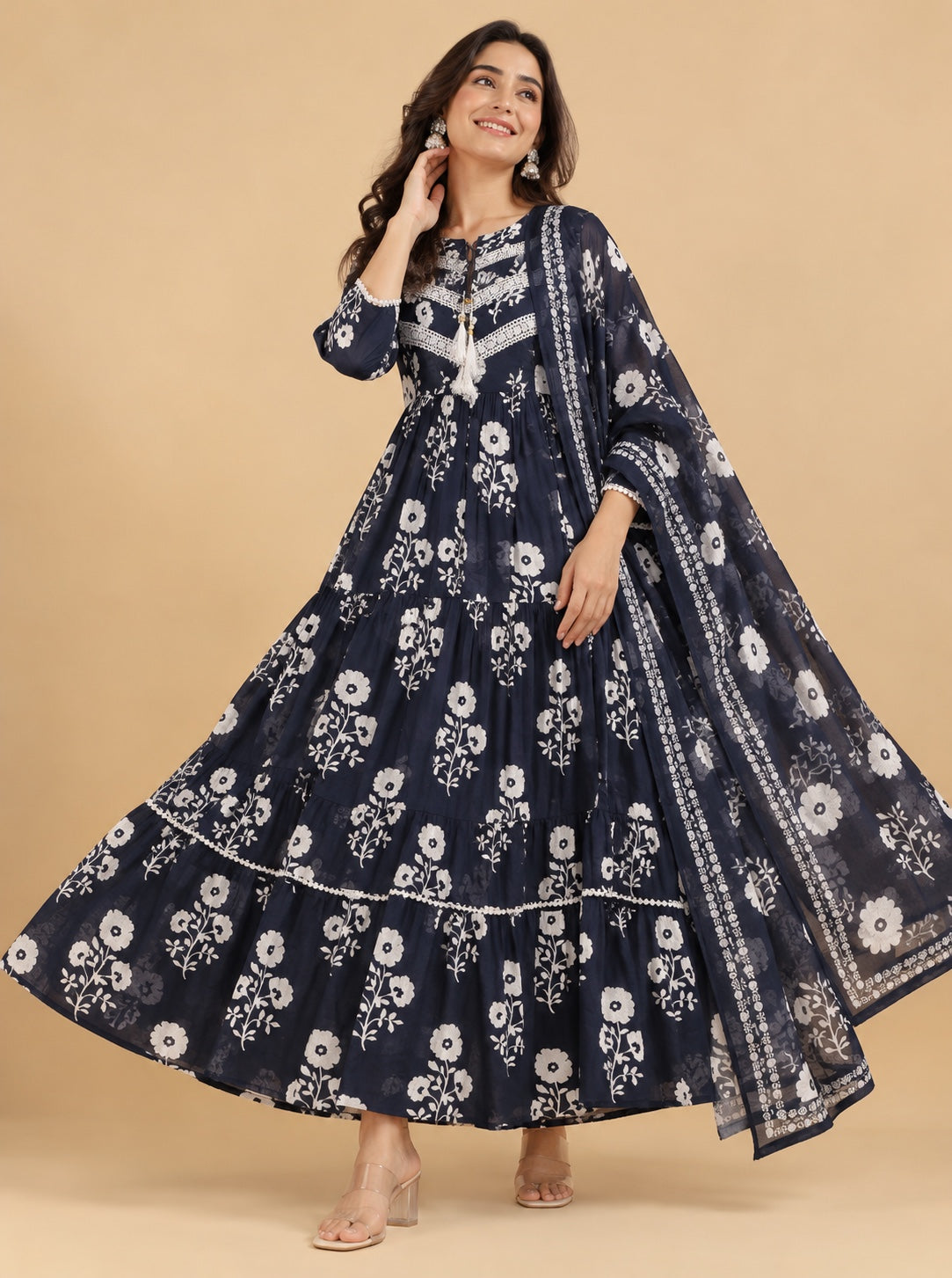 Afsana Floral Tiered Anarkali Set