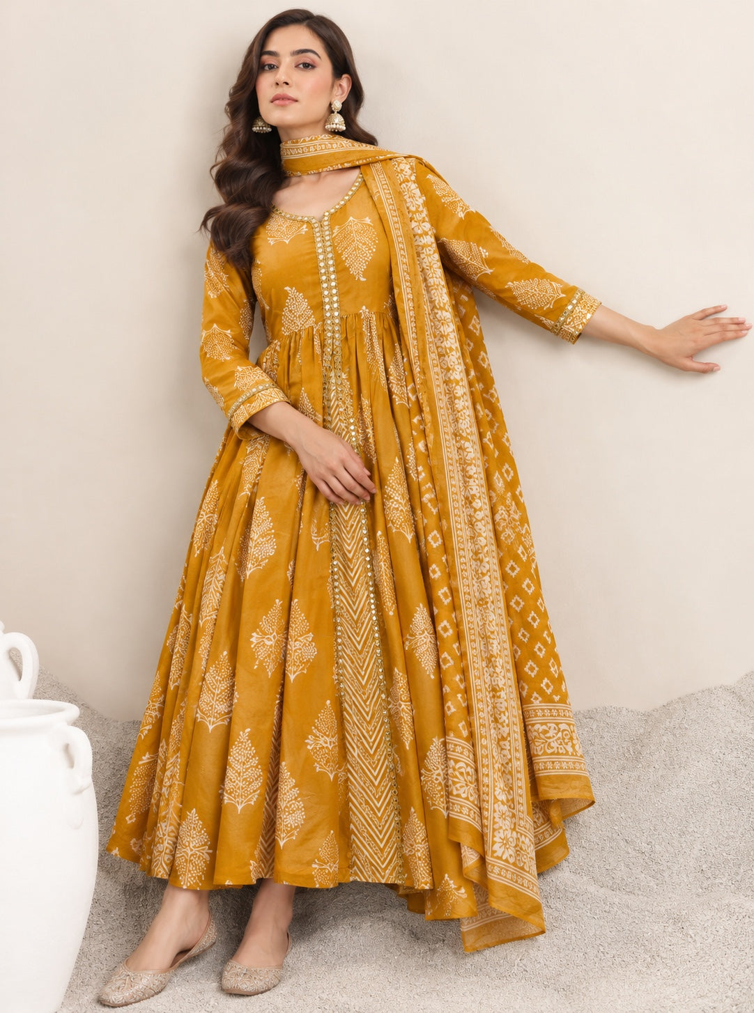 Kesariya Buti Front-Slit Anarkali Set
