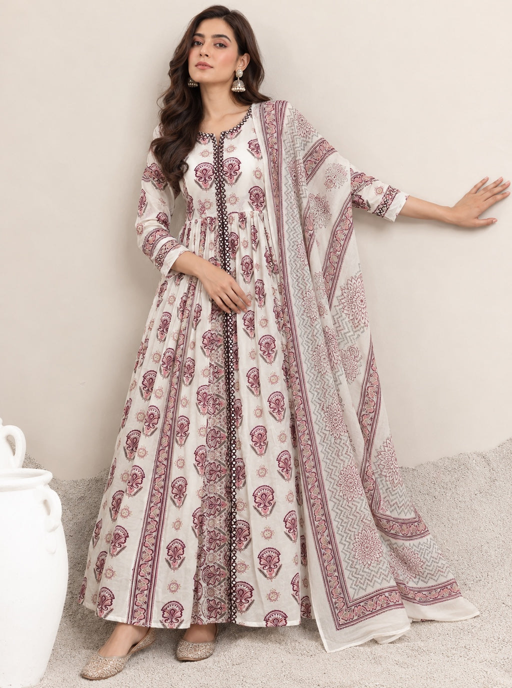 Inaya Heritage Print Front-Slit Anarkali Set