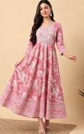 Pink Pink Printed Maxi Gown by The Poshak House