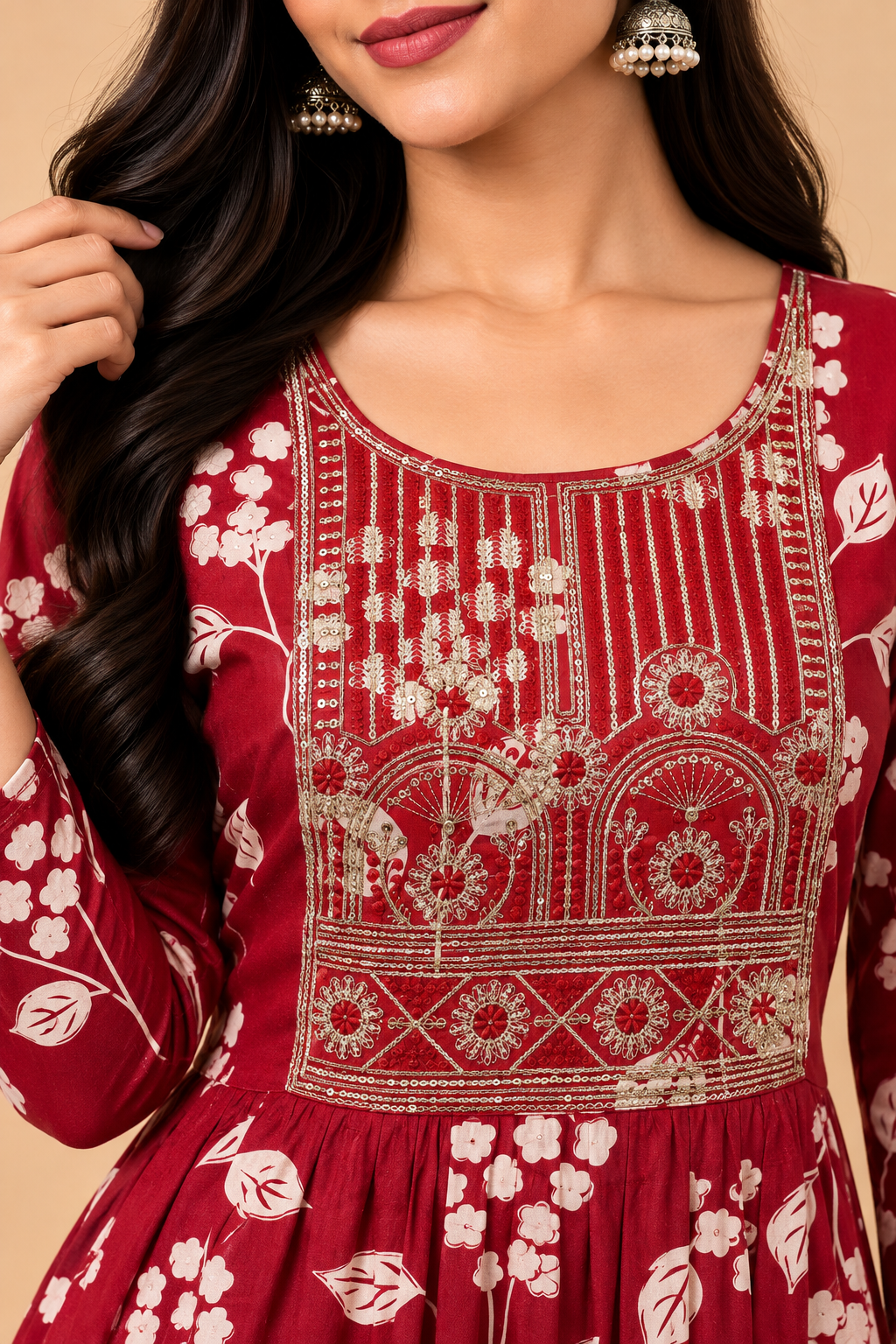 Rust Red Printed Maxi Gown