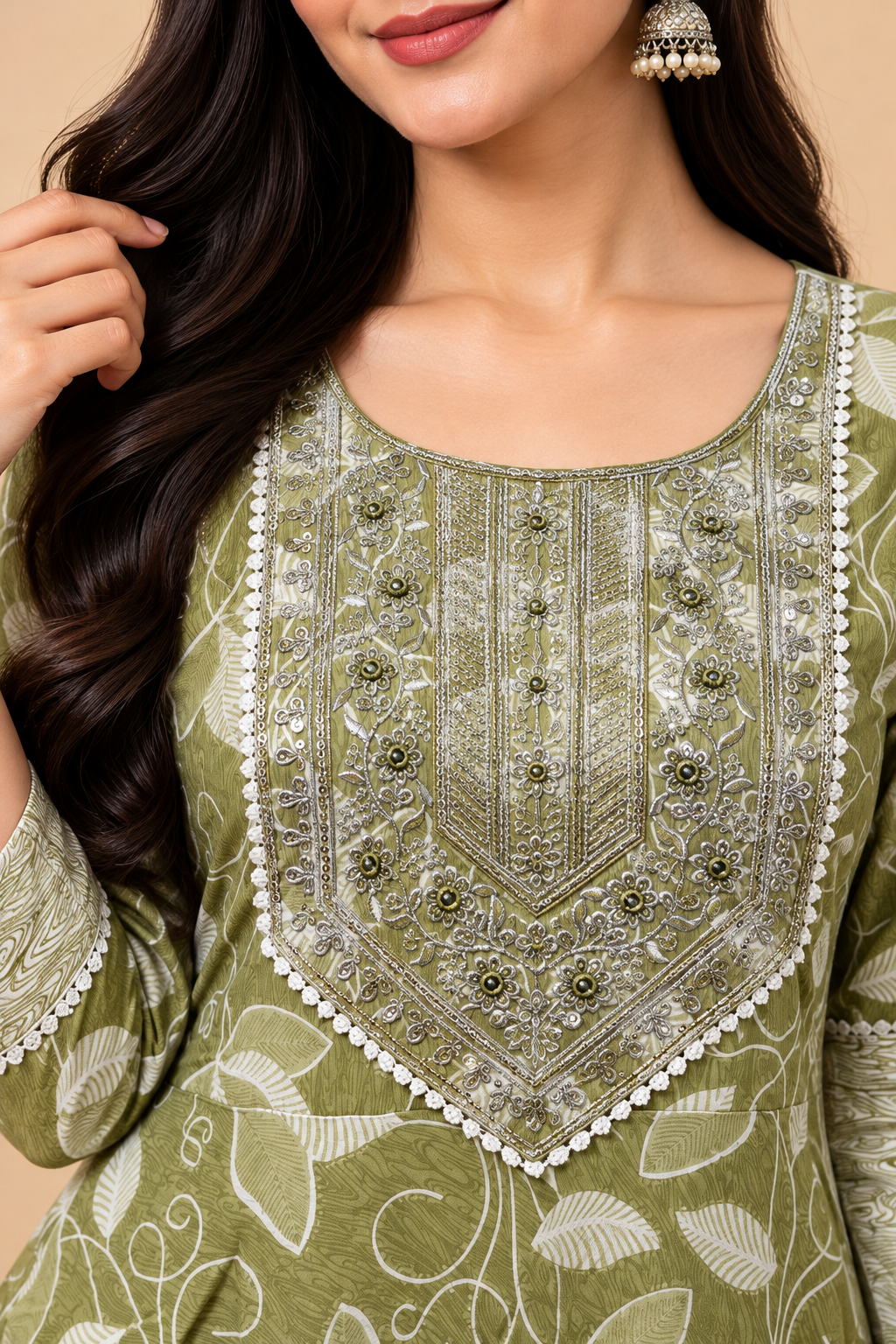 Olive Green Printed Maxi Gown