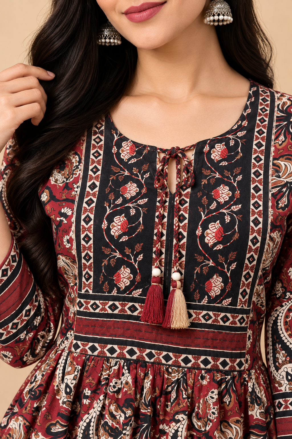 Maroon Black Printed Maxi Gown