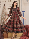 Maroon and Black Maroon Black Printed Maxi Gown by The Poshak House