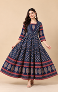 Navy Blue Ethnic Printed Maxi Gown