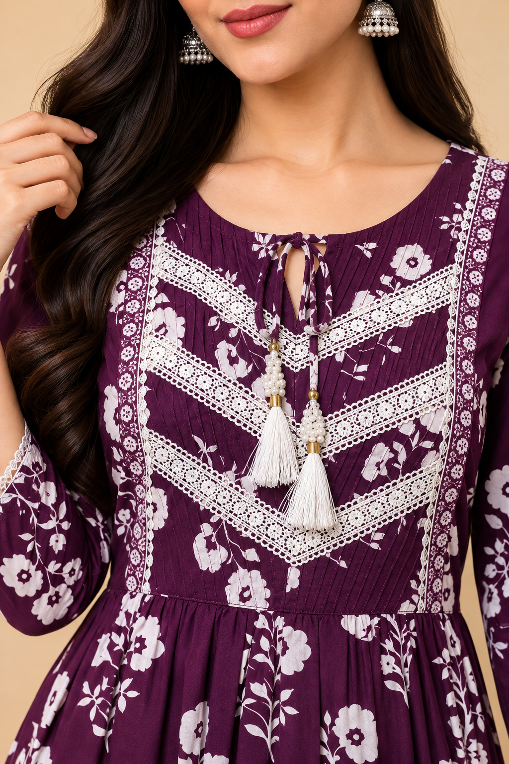 Wine Purple Printed Maxi Gown