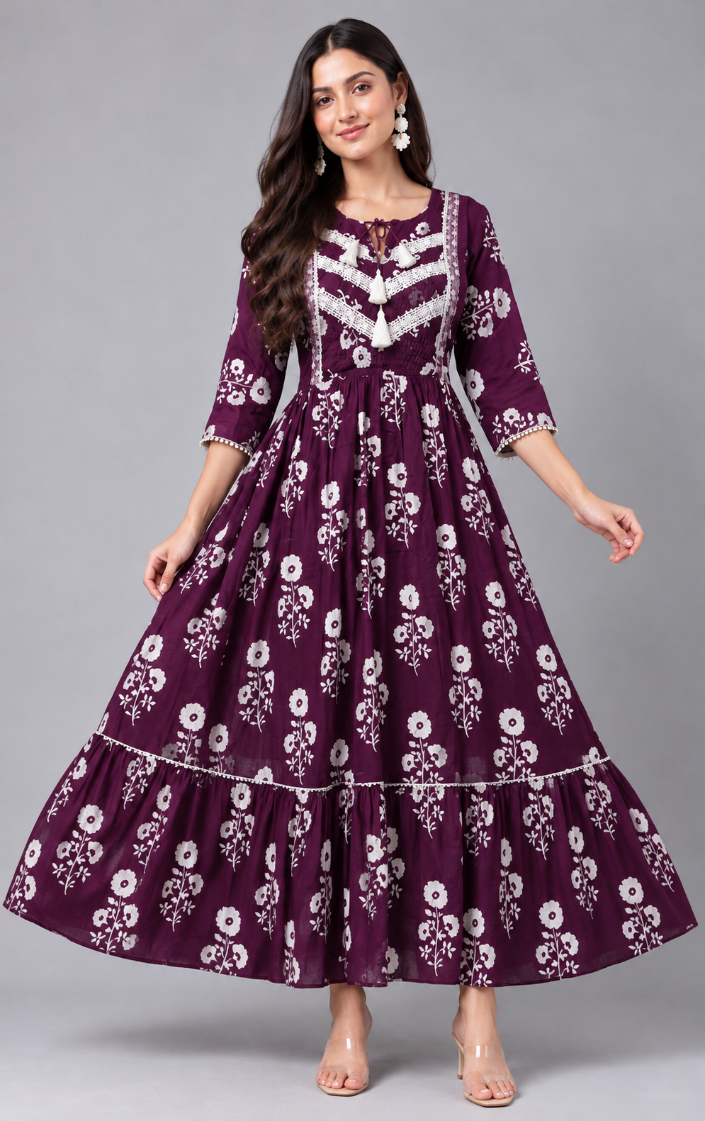 Wine Purple Wine Purple Printed Maxi Gown by The Poshak House