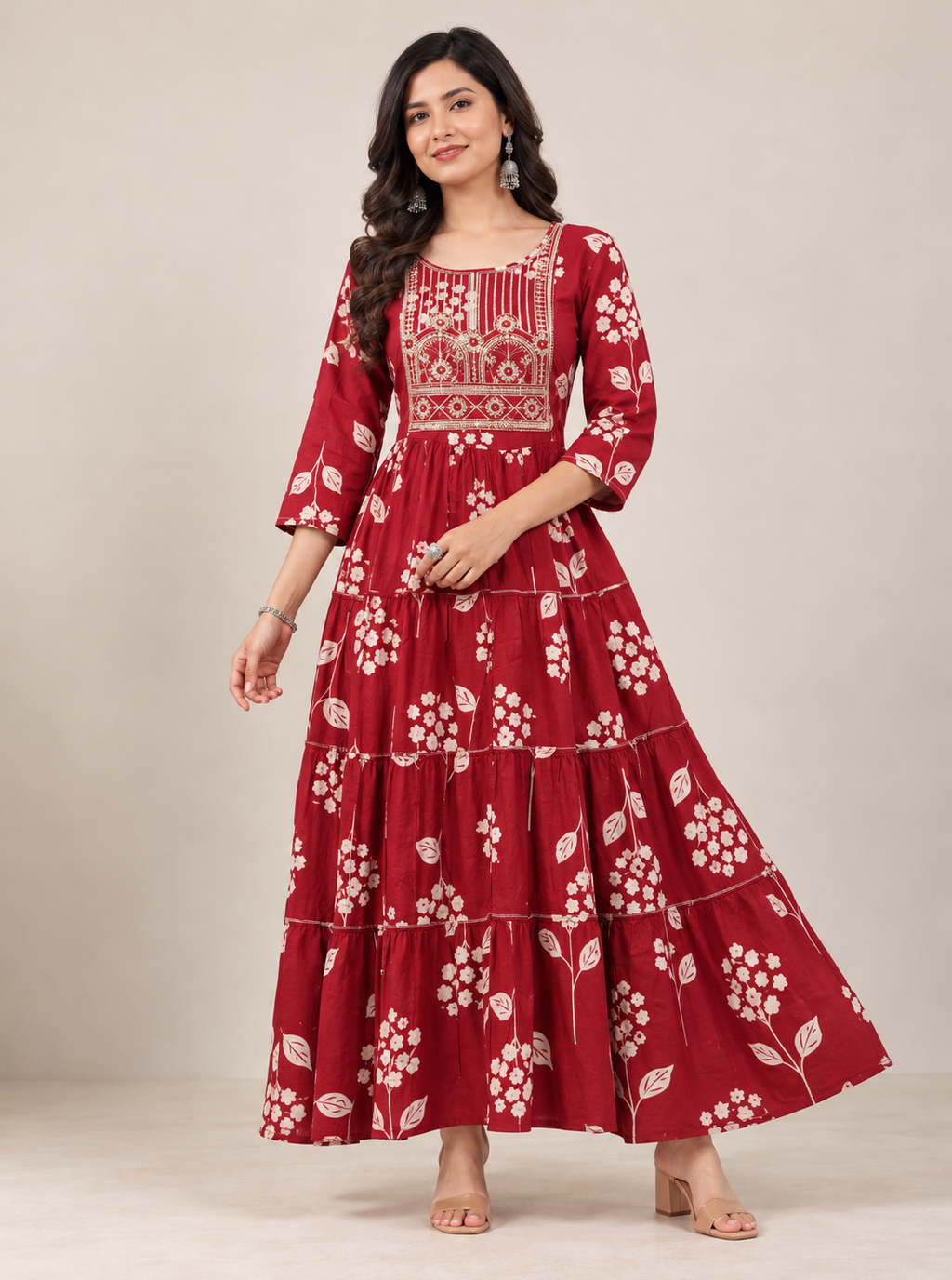 Rust Red Printed Maxi Gown by The Poshak House