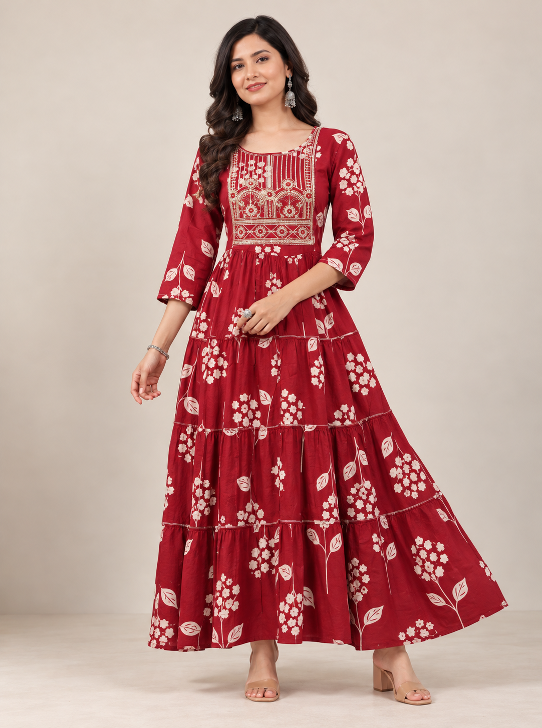 Rust Red Printed Maxi Gown by The Poshak House