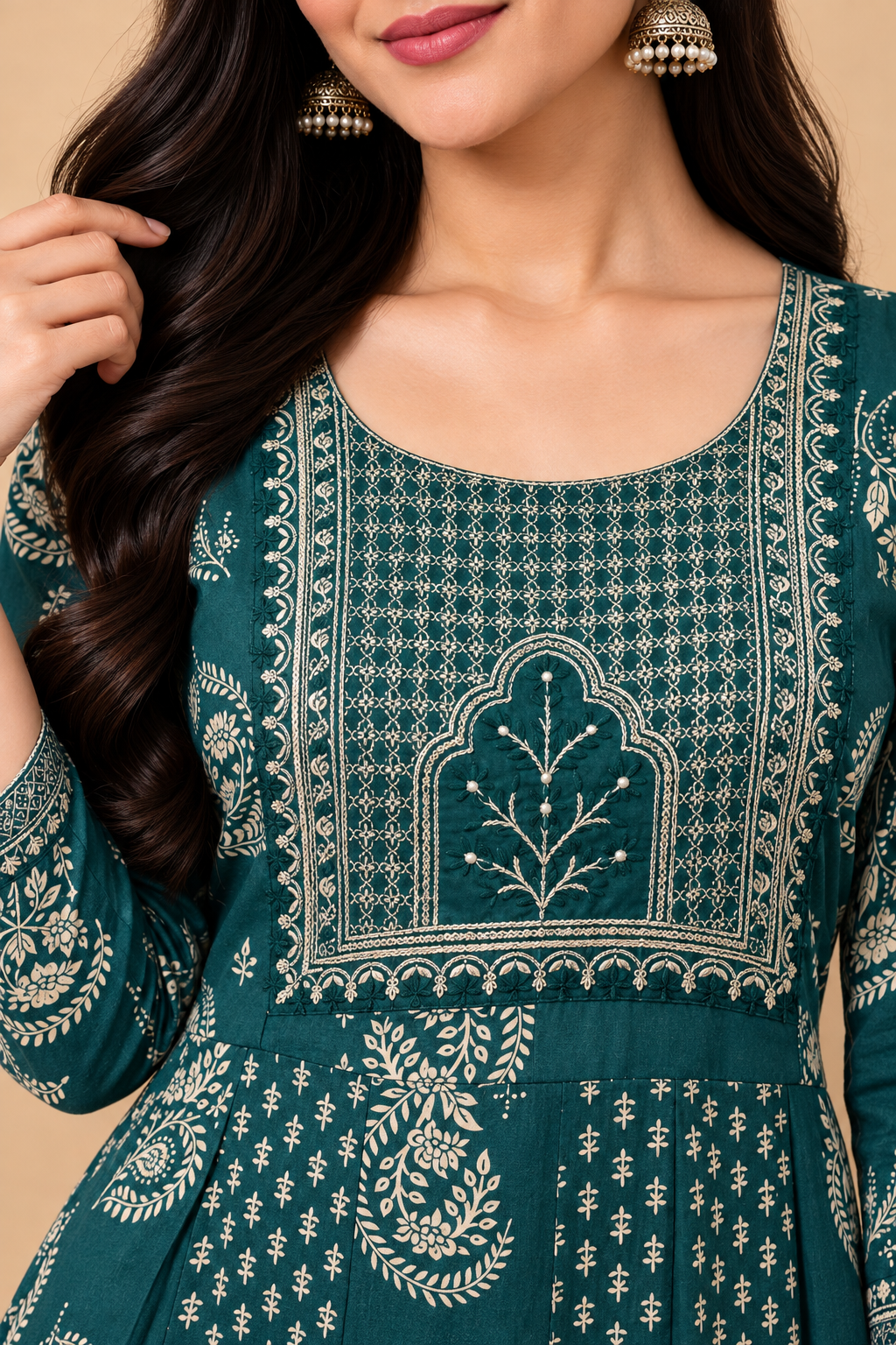 Teal Traditional Print Maxi Gown