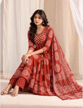 Rust Bandhani Mirror Work Angrakha Anarkali Set with Dupatta