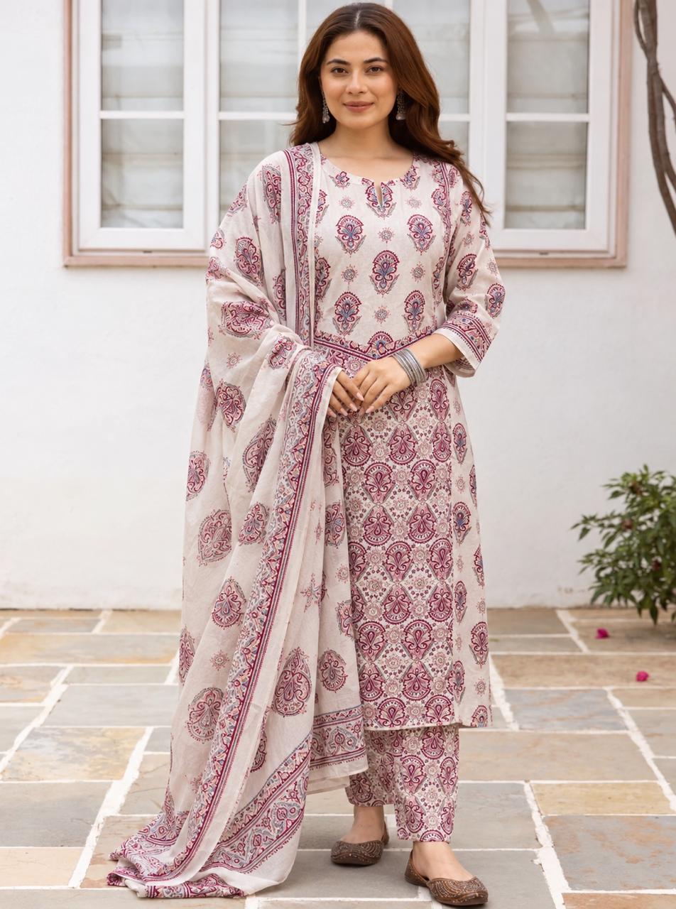 Paisley Elegance Three-Piece Kurta Set