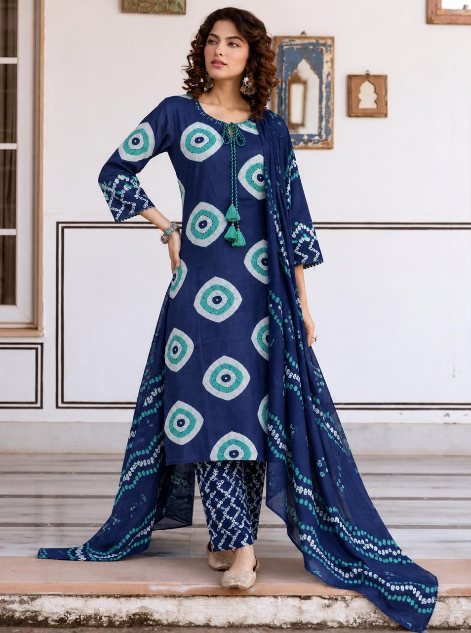 Evileye Motif Three-Piece Kurta Set