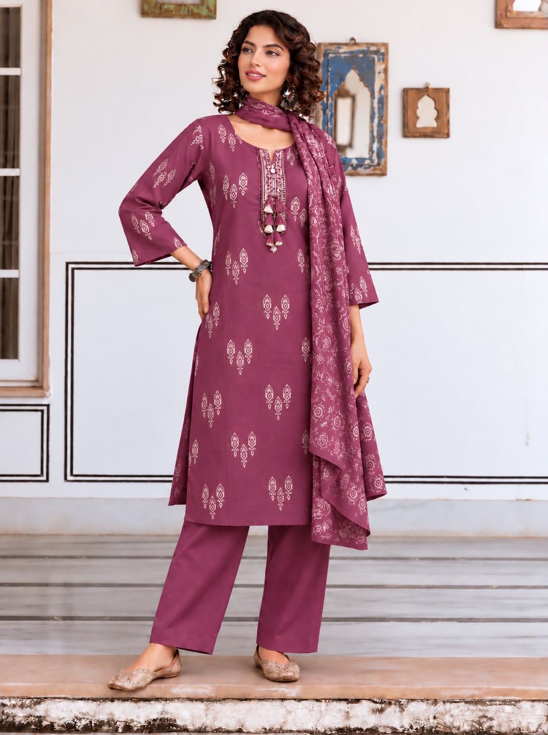 Signature Motif Three-Piece Kurta Set