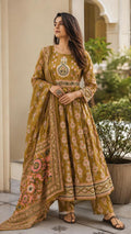 Aabha Mustard Motif Anarkali Set