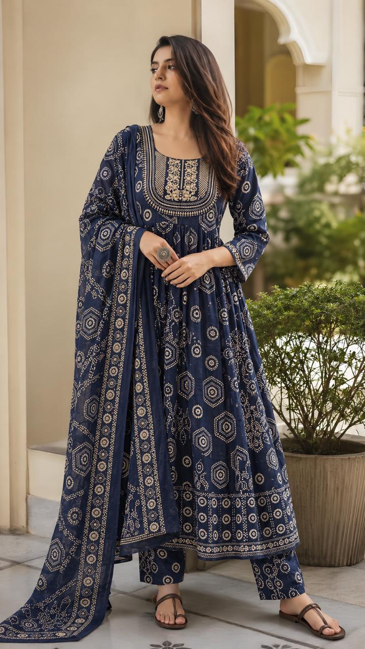 Neelam Geometric Print Anarkali Set