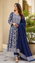 Indigo Ivory Print Anarkali Set