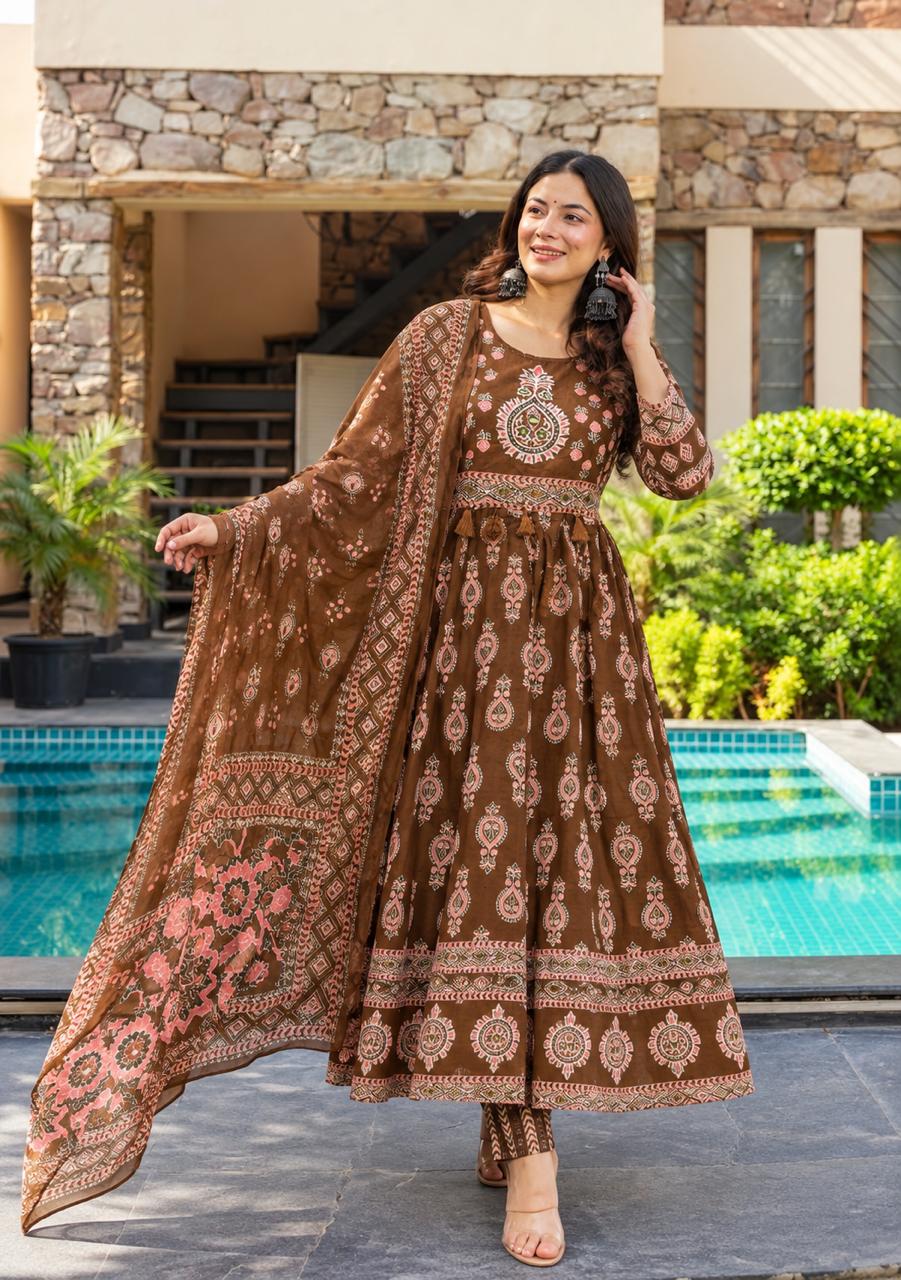 Mriganka Earthy Print Anarkali Set
