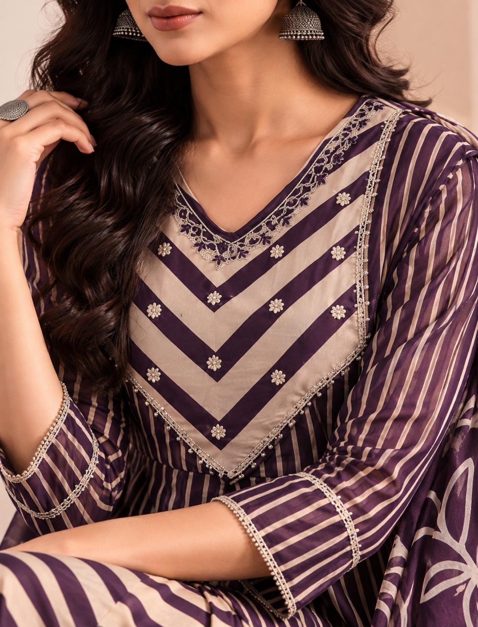 Violet Chevron Statement Suit Set