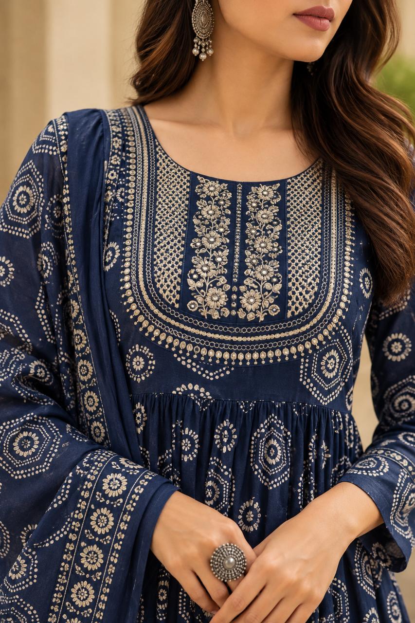 Neelam Geometric Print Anarkali Set