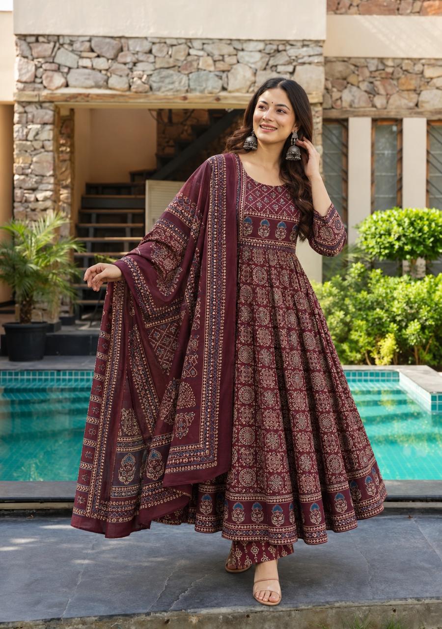 Zehra Maroon Heritage Anarkali Set