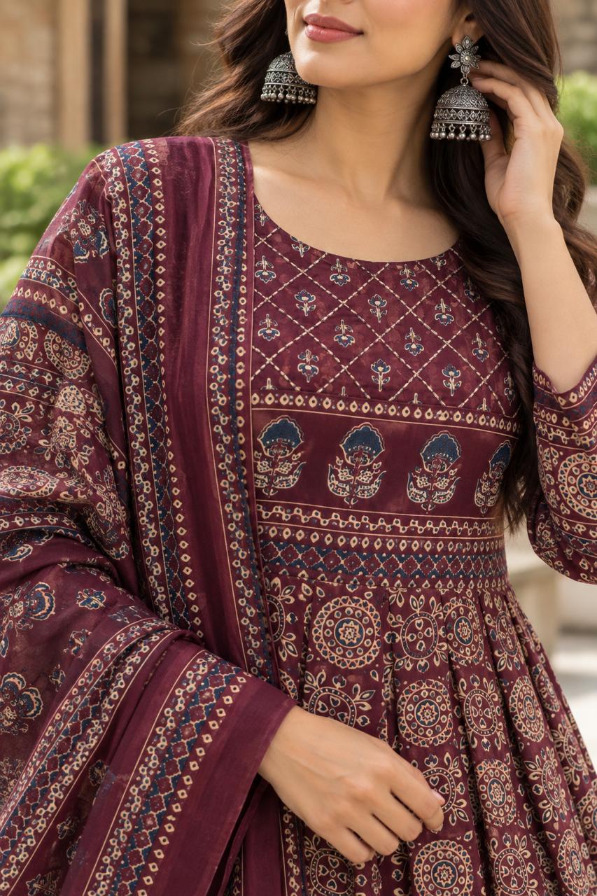 Zehra Maroon Heritage Anarkali Set