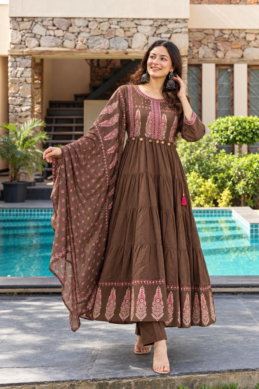 Mahi Embroidered-Look Tiered Anarkali Set