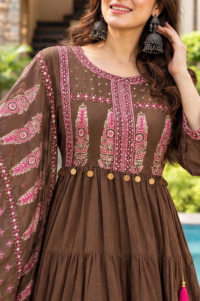 Mahi Embroidered-Look Tiered Anarkali Set