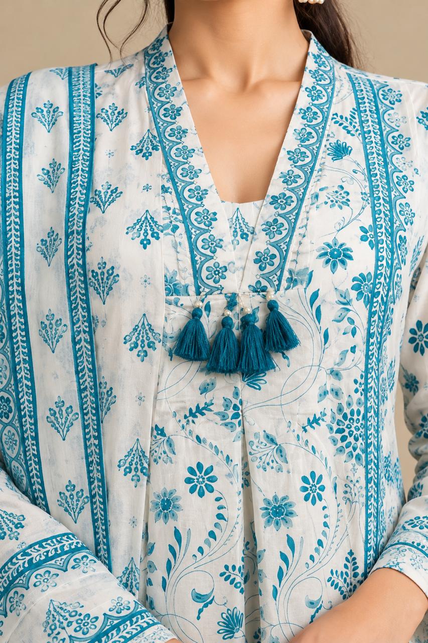 Aqua Bloom Printed Anarkali Set