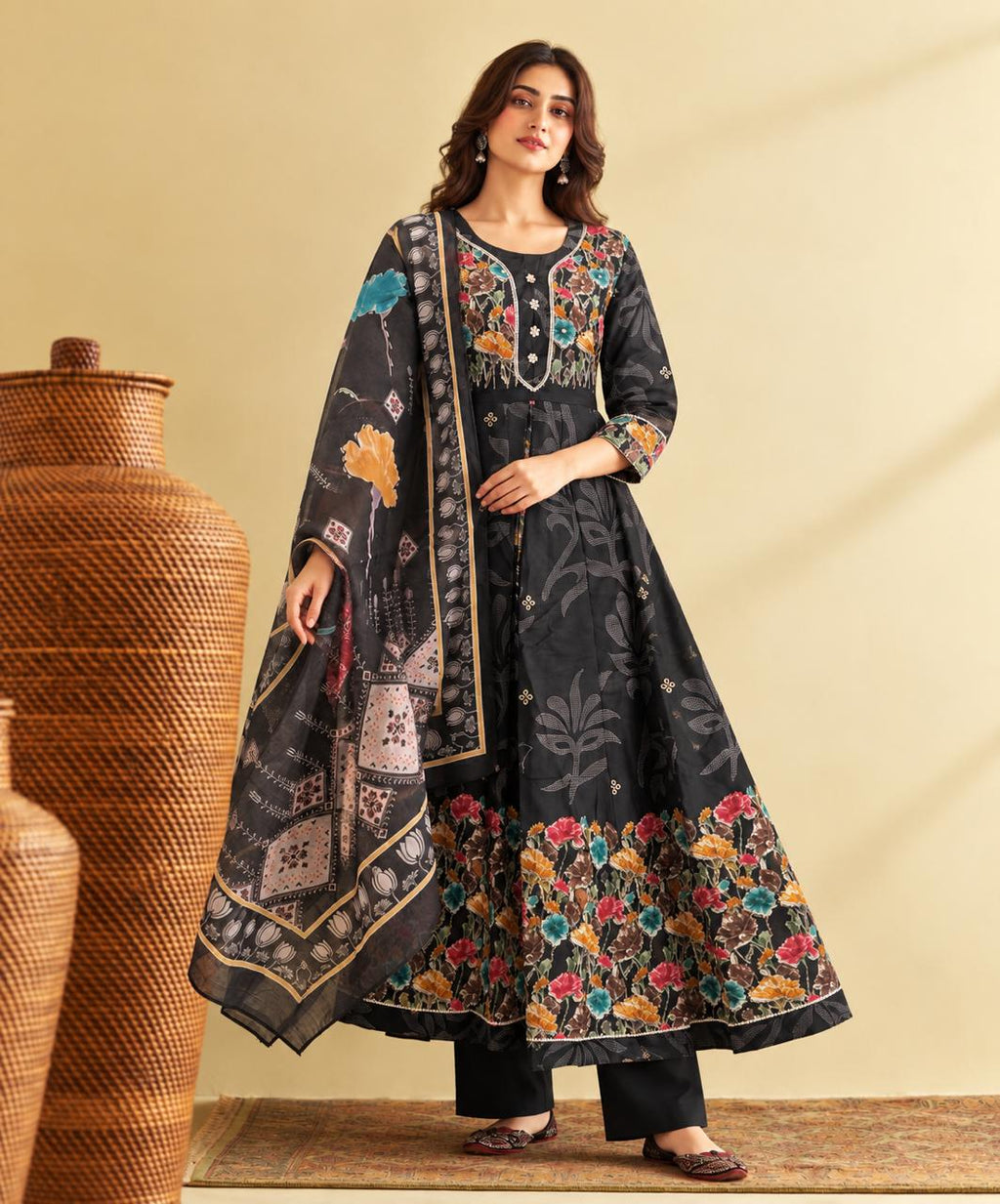 Midnight Garden Floral Anarkali Set