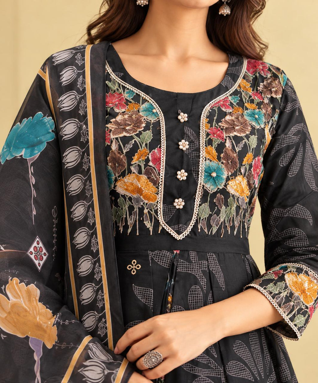 Midnight Garden Floral Anarkali Set