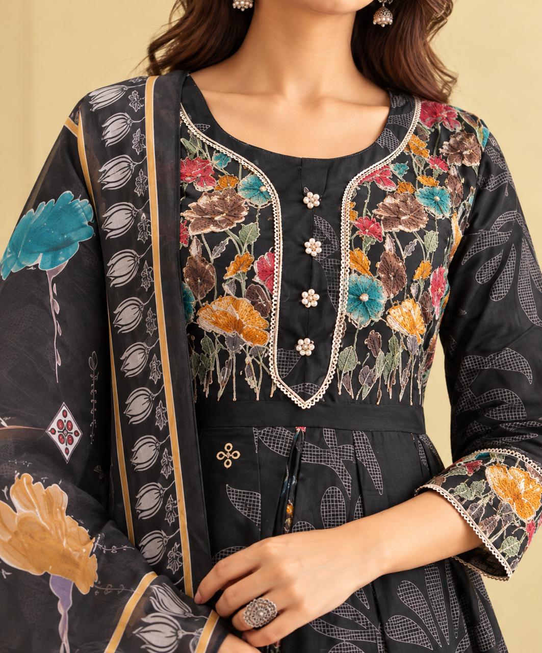 Midnight Garden Floral Anarkali Set