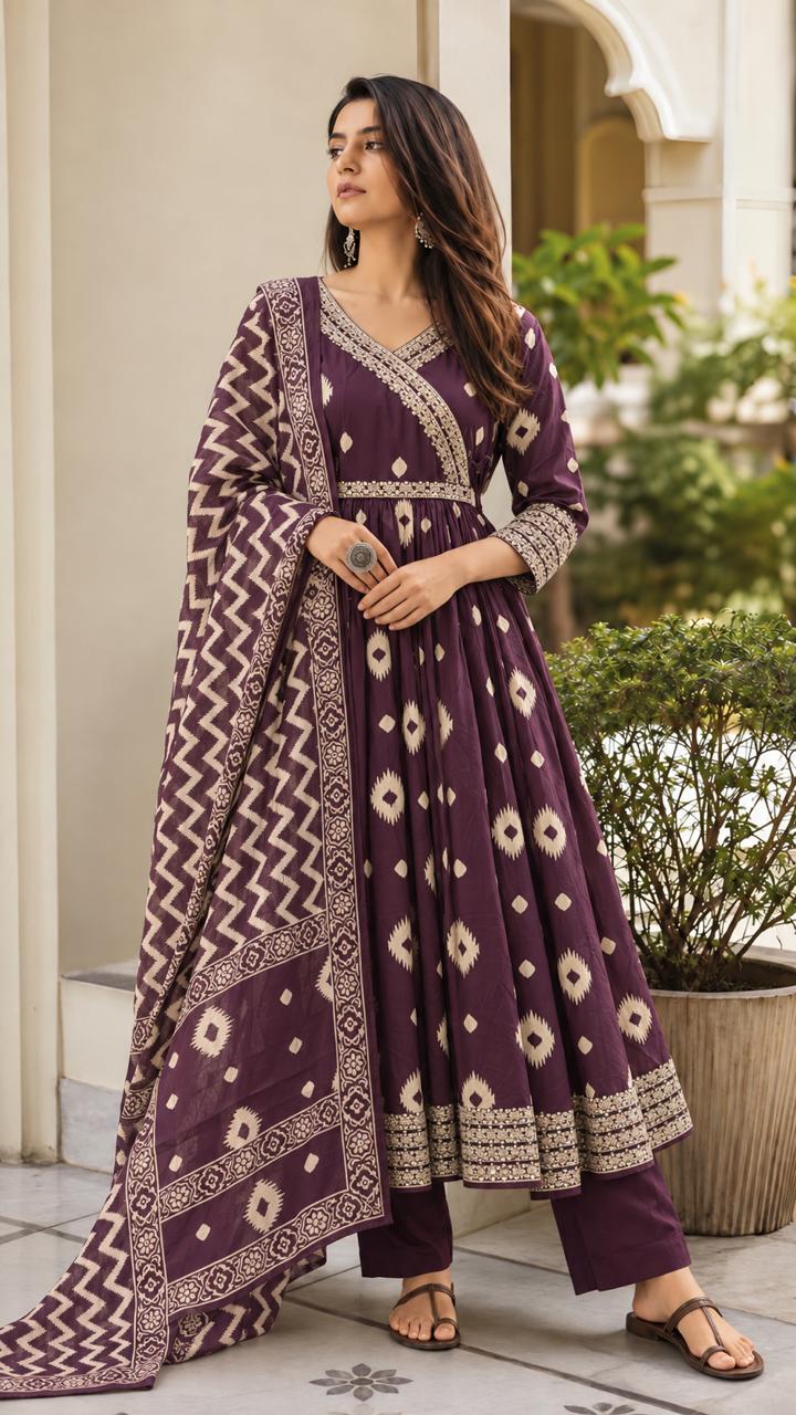 Plum Ikat-Inspired Anarkali Set