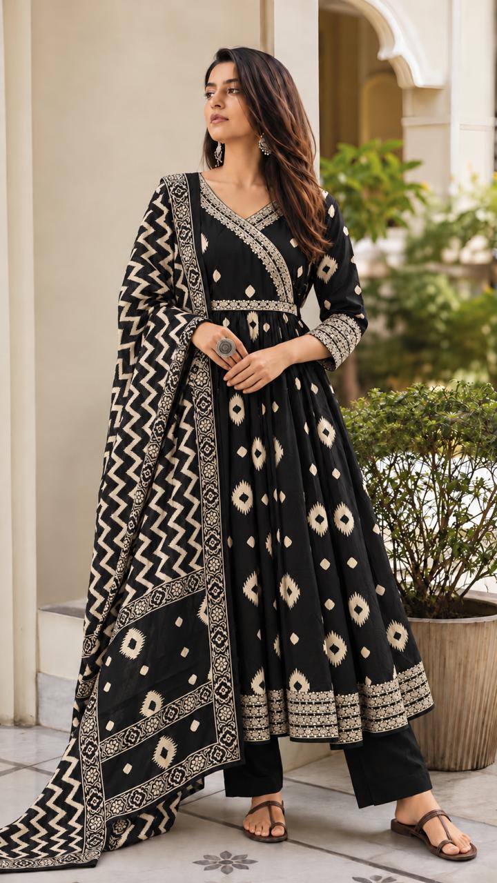Noir Chevron Anarkali Suit Set