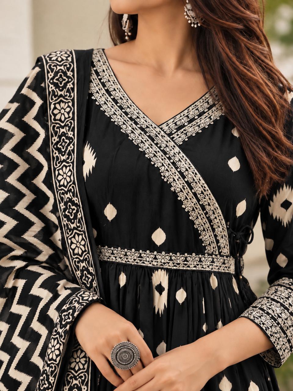 Noir Chevron Anarkali Suit Set