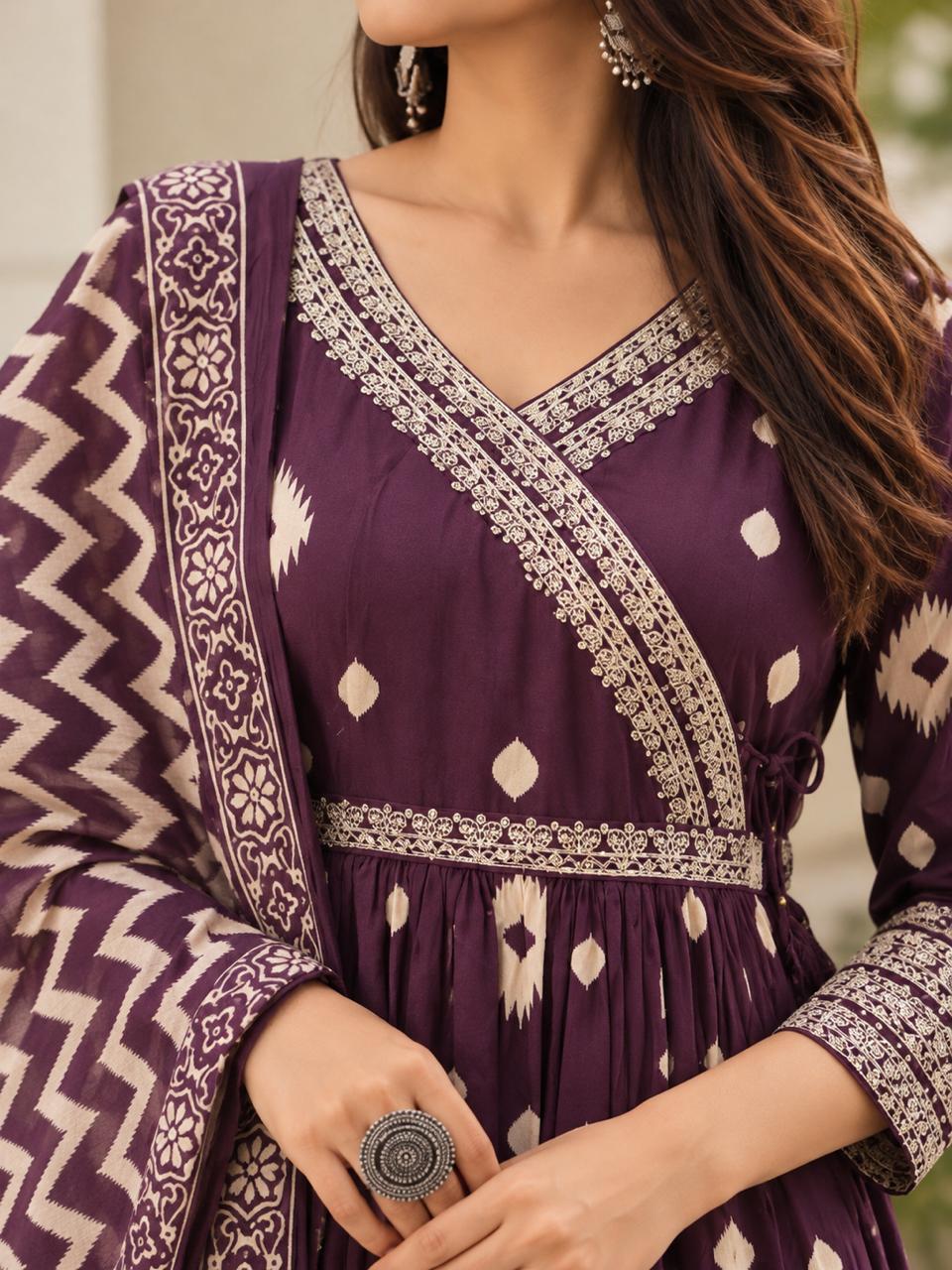 Plum Ikat-Inspired Anarkali Set