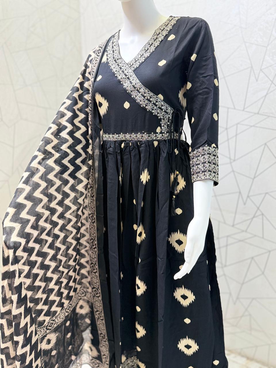 Noir Chevron Anarkali Suit Set