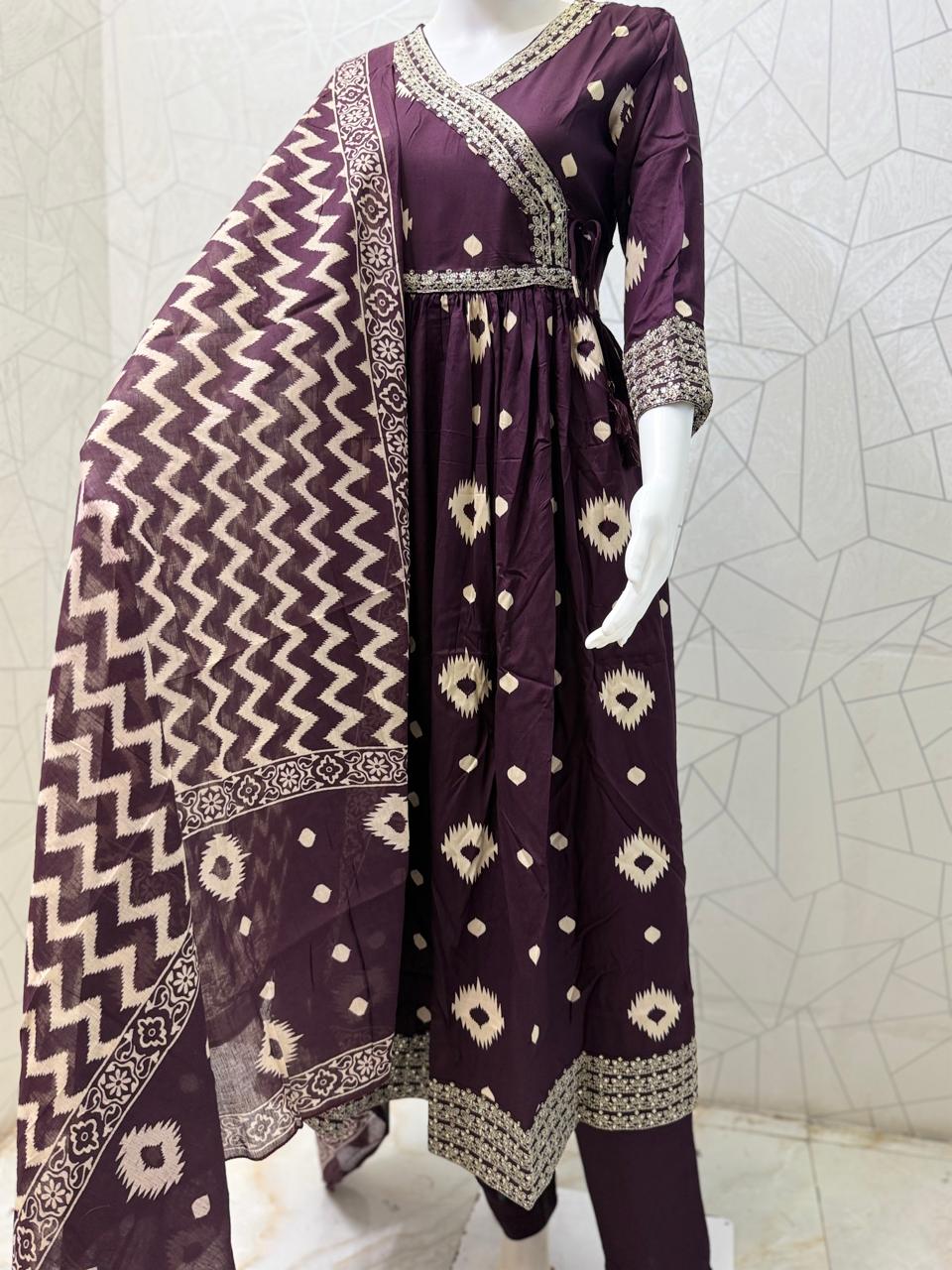Plum Ikat-Inspired Anarkali Set