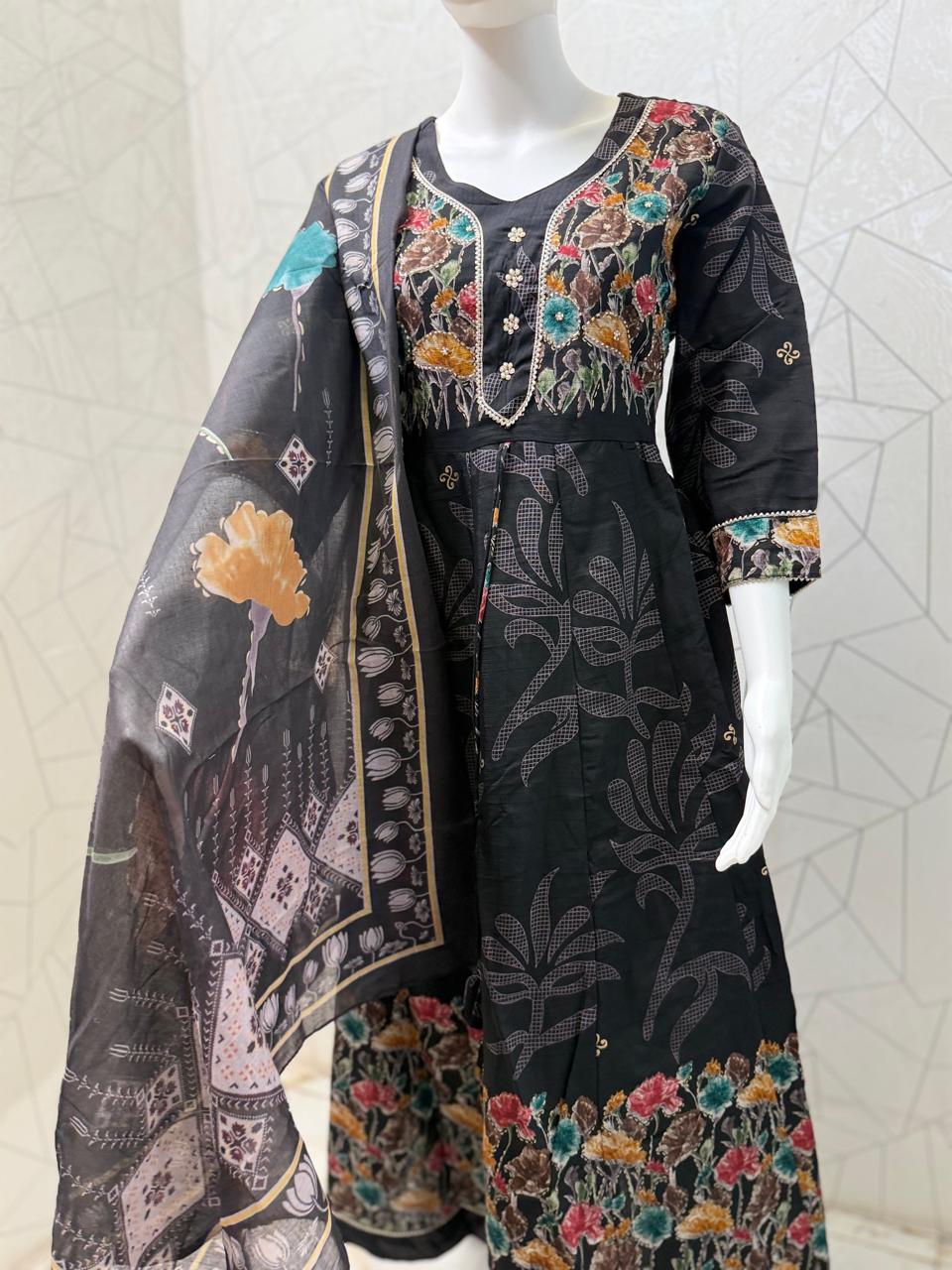Midnight Garden Floral Anarkali Set