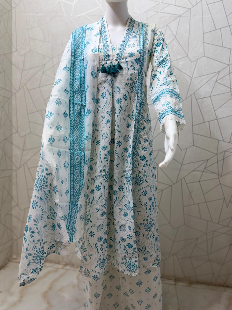 Aqua Bloom Printed Anarkali Set