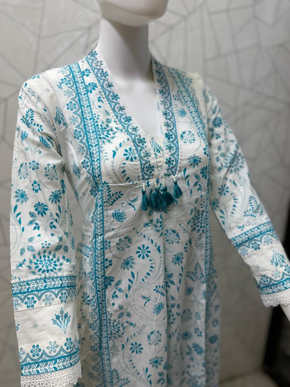 Aqua Bloom Printed Anarkali Set
