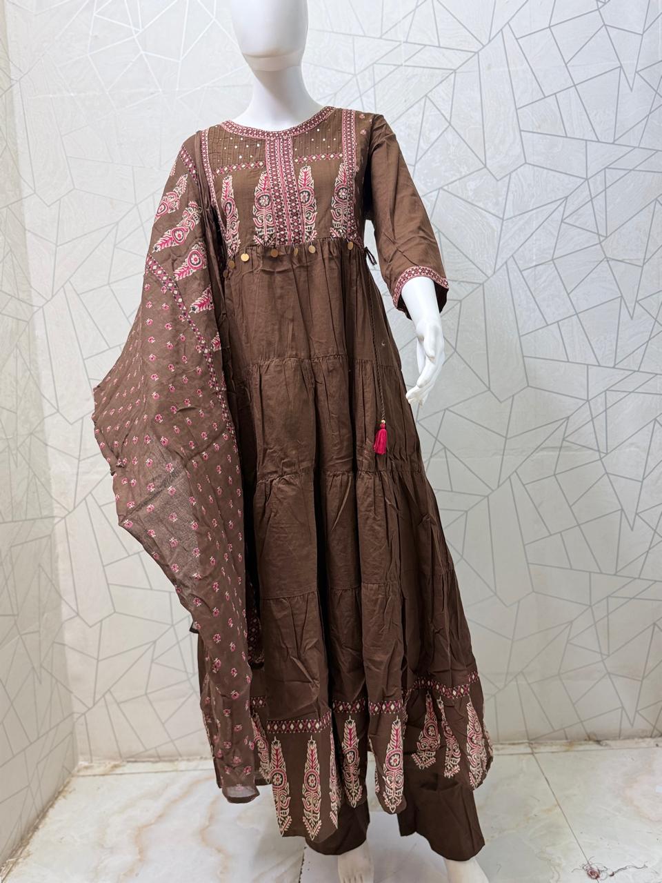 Mahi Embroidered-Look Tiered Anarkali Set