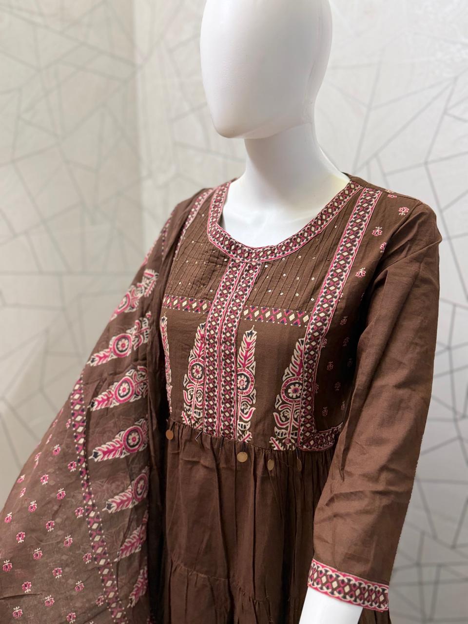 Mahi Embroidered-Look Tiered Anarkali Set