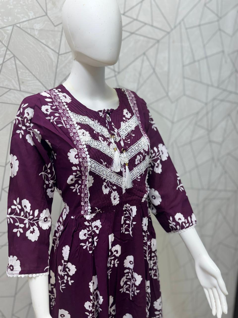 Wine Purple Printed Maxi Gown