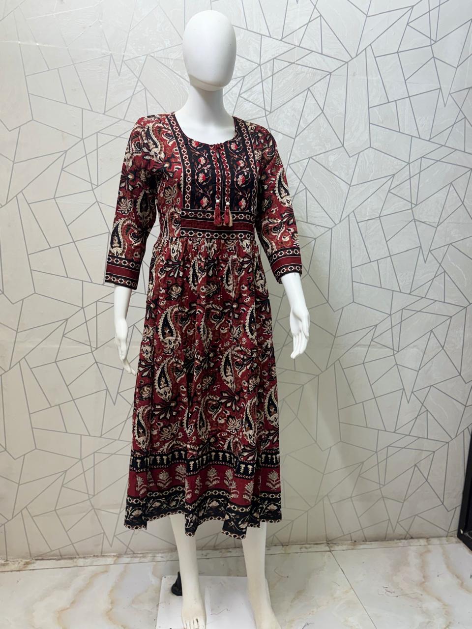 Maroon Black Printed Maxi Gown