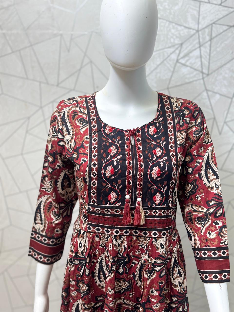 Maroon Black Printed Maxi Gown