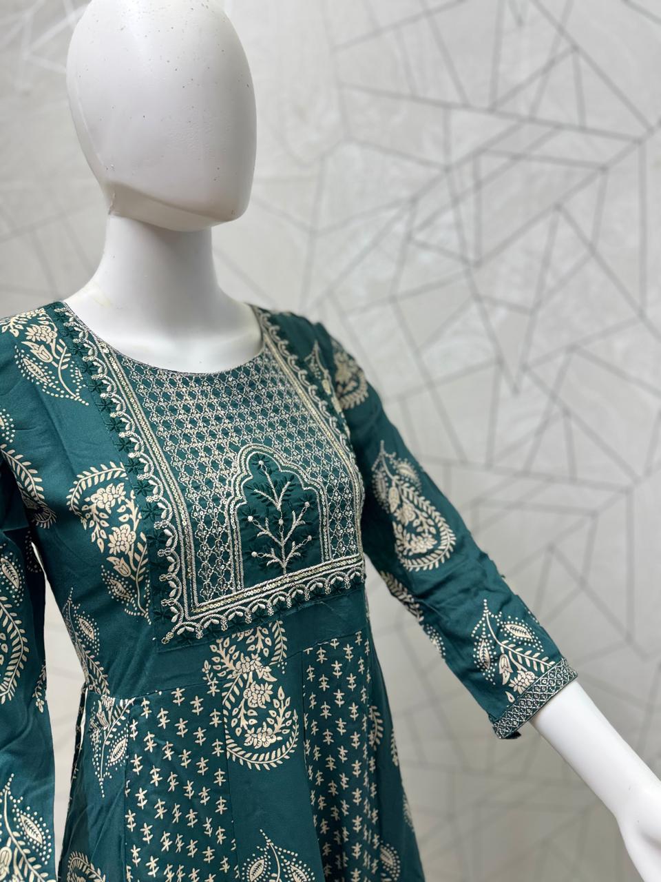 Teal Traditional Print Maxi Gown