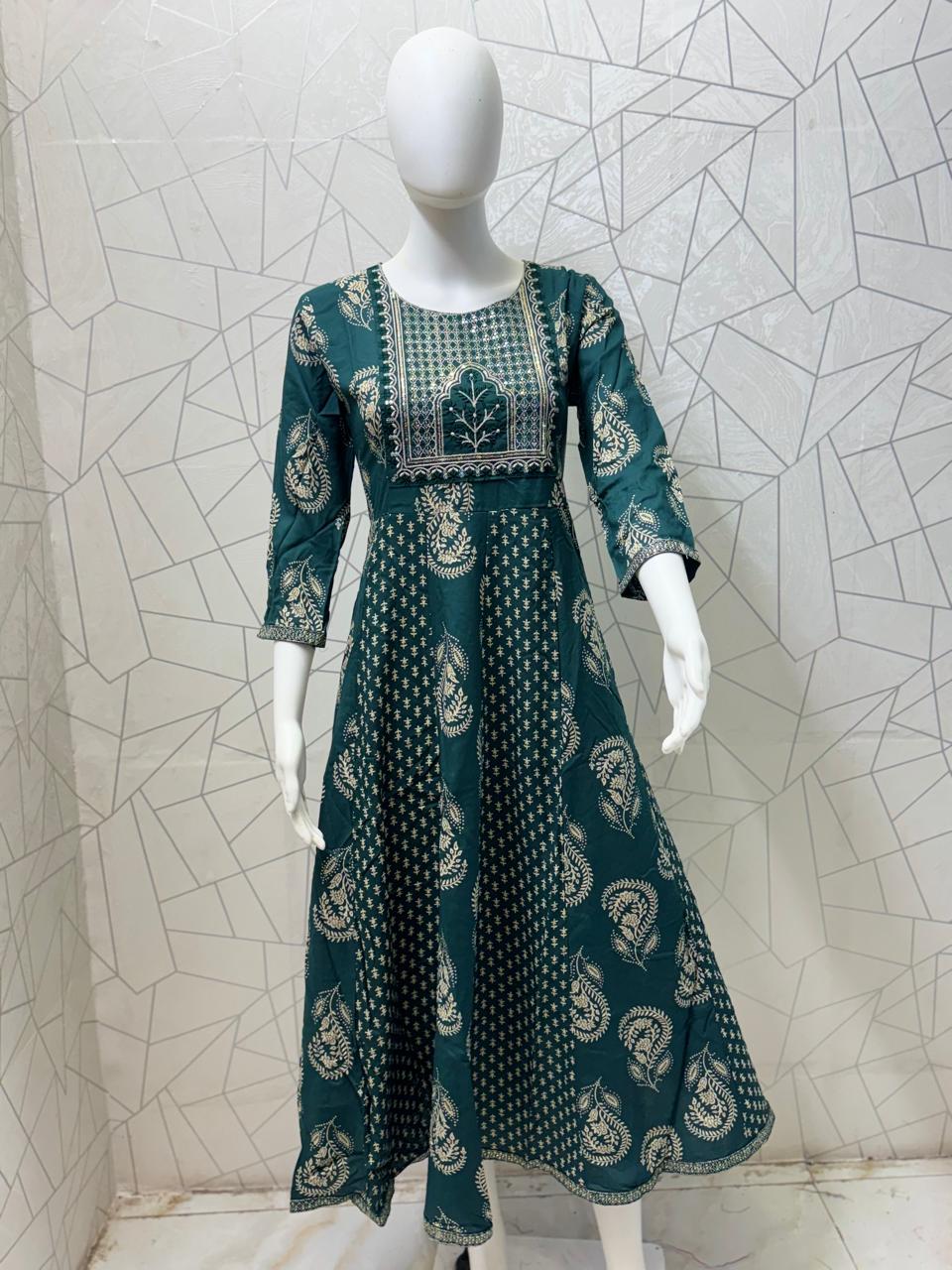 Teal Traditional Print Maxi Gown