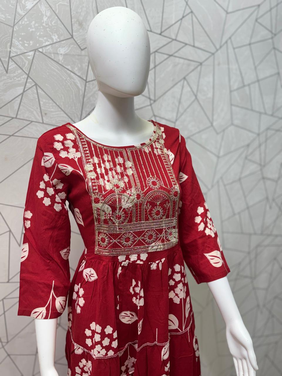 Rust Red Printed Maxi Gown
